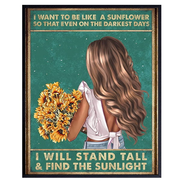 Boho Hippy Wall Art & Decor - Be Like A Sunflower - Inspirational Poster  Print - Motivational Positive Quotes - Uplifting Encouragement Gifts for
