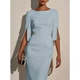 thumbnail image 3 of ZOELNIC Women's Elegant Bodycon Dress Crew Neck Pearl Accent Midi Dress, Split Sleeve & Back Zipper, Party Club Cocktail Dress,S, 3 of 4