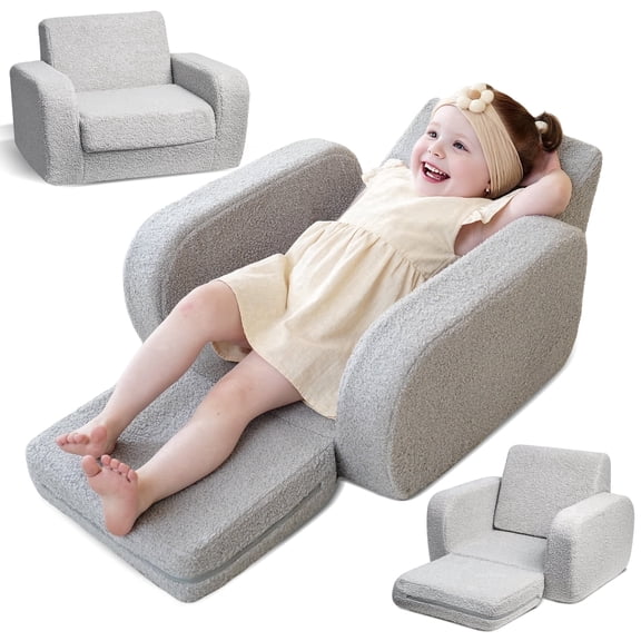Pandapop 3-in-1 Toddler Couch, Toddler Chairs Comfy 1-3 Years Old, Kids Couch Bed Fold Out, Gifts for 1 2 Year Old Girls Boys