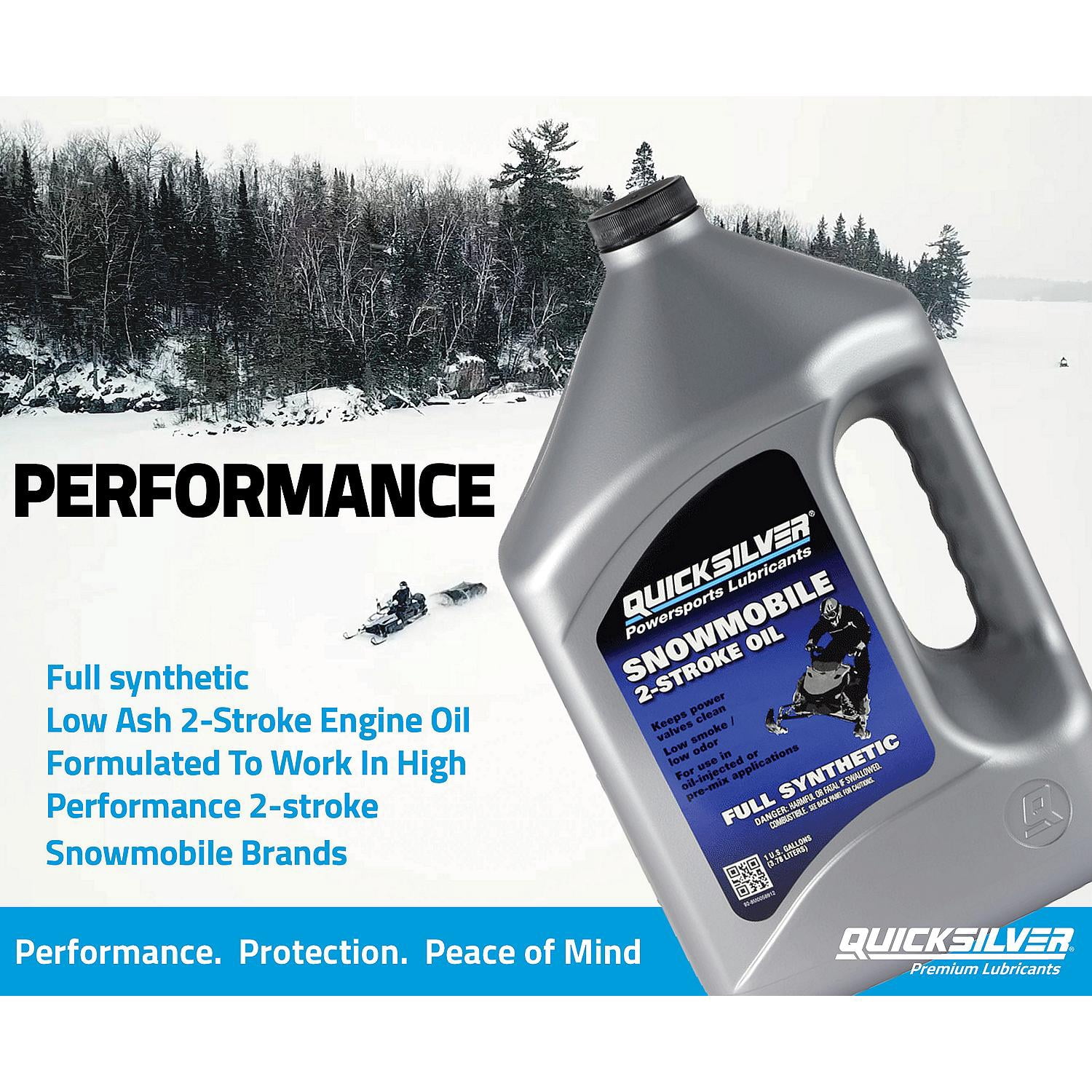 Quicksilver Full Synthetic Low Ash 2-Stroke Snowmobile Oil, 1 qt