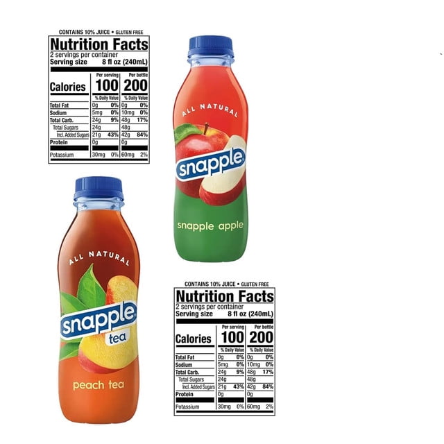 Snapple Apple + Peach All Natural Fruit Juice Drink,Gluten Free 16 fl oz Plastic Bottles, 12-Pack