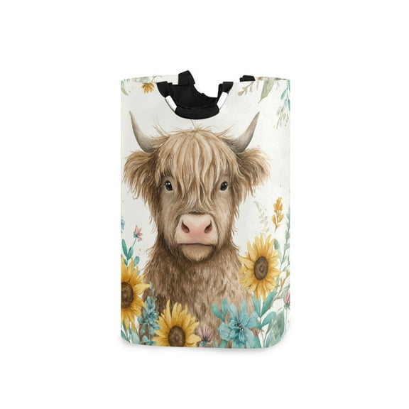 Laundry Basket Collapsible Laundry Basket Hamper with Handles for Dorm Clothes Toy Storage Sunflowers and Highland Cow