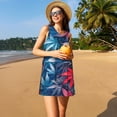 thumbnail image 3 of Daiia Red And Blue Leaves Print Women's Dresses 2025 Trendy Short sleeve Dresses Casual Baggy Flowy Maxi Sun Dresses, 3 of 7