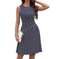 thumbnail image 3 of Women'S Casual Dresses 2025 Sleeveless Striped Mini Dress High Waisted A Line Dresses Navy Blue L, 3 of 9