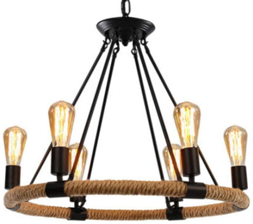8 Heads Industrial Vintage Iron Hemp Rope Pendant Light Ceiling Lamp Chandelier 