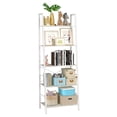 thumbnail image 3 of Yusong Bookshelf, Ladder Shelf 5-Tier Bookcase for Bedroom, Industrial Book Shelves Storage Rack with Metal Frame for Home Office, White, 3 of 7