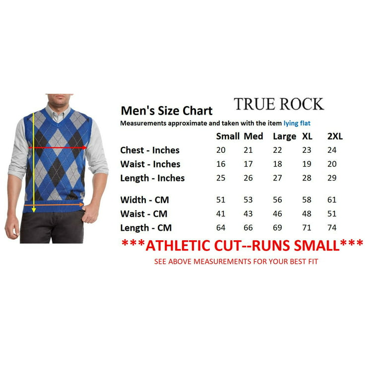 True Rock Men's Argyle V-Neck Sweater Vest (Black/Dark Grey, Large)