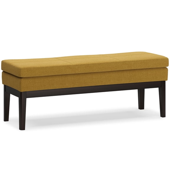 Simpli Home Carlson 45 inch Wide Mid Century Ottoman Bench in Marigold Woven Fabric