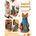 thumbnail image 5 of 25.6" Halloween Patchwork Ghost Figurine with Pumpkin - Cute Vintage Fall Tabletop Decor, Indoor Autumn Fall Statue for Home Room, Blue, 1-Pack, 5 of 7