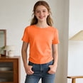 thumbnail image 2 of Girls Shirts Side Ruched Short Sleeve Crewneck Fitted Tops Casual Summer Soft Tee Clothes 5-12 Years, 2 of 6