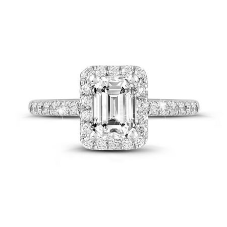 Earth Jewel Emerald Cut Lab Created Diamond Ring - 14K White Gold Plated Diamond Ring for Her - 2.24 Ct Diamond Rings - Anniversary Gift for Wife - Diamond Ring for Her - Diamond Eternity Ring