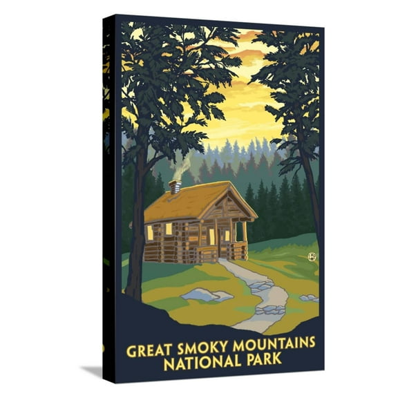 Art.com Great Smoky Mountains National Park, Tennessee - Cabin in the Woods Stretched Canvas Print Wall Art by Lantern Press, 12" x 18"