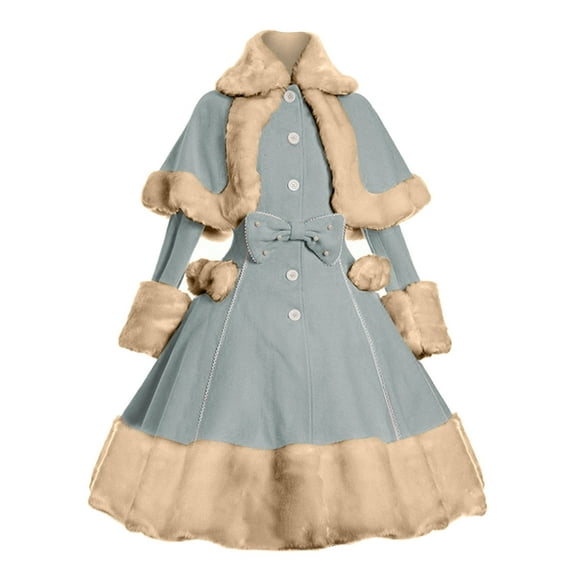 Fesfesfes Women Winter Wool Dress Long Sleeve Woolen Jacket Cape Set Warm Outwear Plush Fashion Coat Dress On Sale