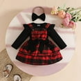 thumbnail image 4 of SYMOID 100% Cotton Kids Girl 3-Piece Outfit: Long-Sleeve Onesie+Plaid Skirt+Bow, Black, Newborn-2T,Size 9 Months, 4 of 9