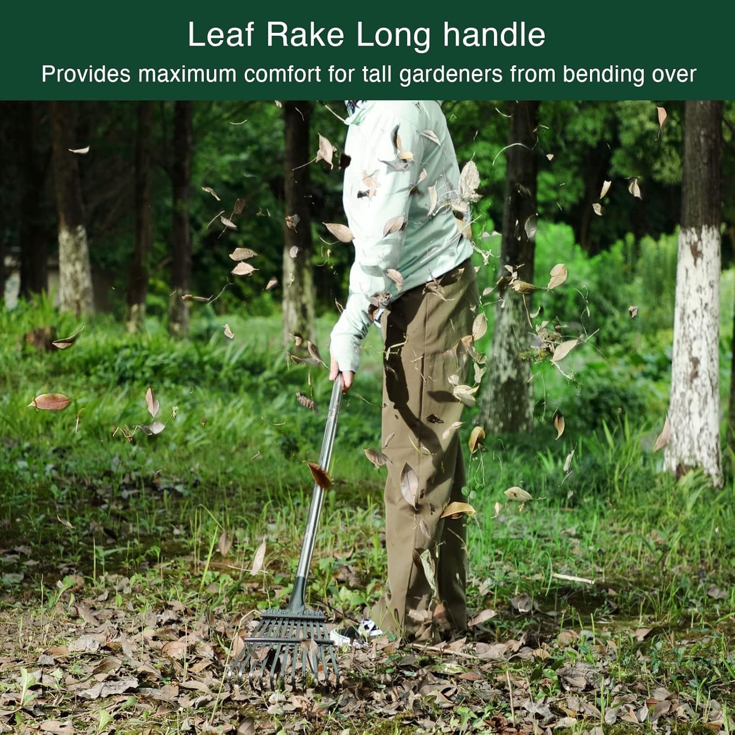 Rake for Leaves, Small Metal Hand Garden Adjustable Lawn Yard Shrub Leaf Rake Heavy Duty Garden Tool for Gardening
