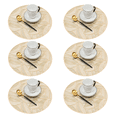 thumbnail image 1 of Juego de 6 manteles individuales redondos para mesa de comedor, manteles individuales de vinilo prensado con hojas huecas metálicas, decoración de mesa, 1 of 5
