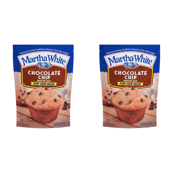 Martha White Chocolate Chip Muffin Mix, 7.4 oz pack of 2, Chocolate Chip Muffin Mix, Martha White Muffins, Muffin Mix, Baking Mix, Pack of 2