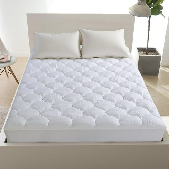 Mattress Pad with Cooling Pillow Top, 100% Cotton Cover, Down Alternative Fill, Deep Pocket, Breathable & Soft