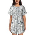 thumbnail image 1 of Fotbe Vintage Sailboats Conjunto de Pijama Estampado para Mujer, 2 Piezas, Ropa de Dormir con Camiseta de Manga Corta y Shorts Suaves-X-Large, 1 of 6