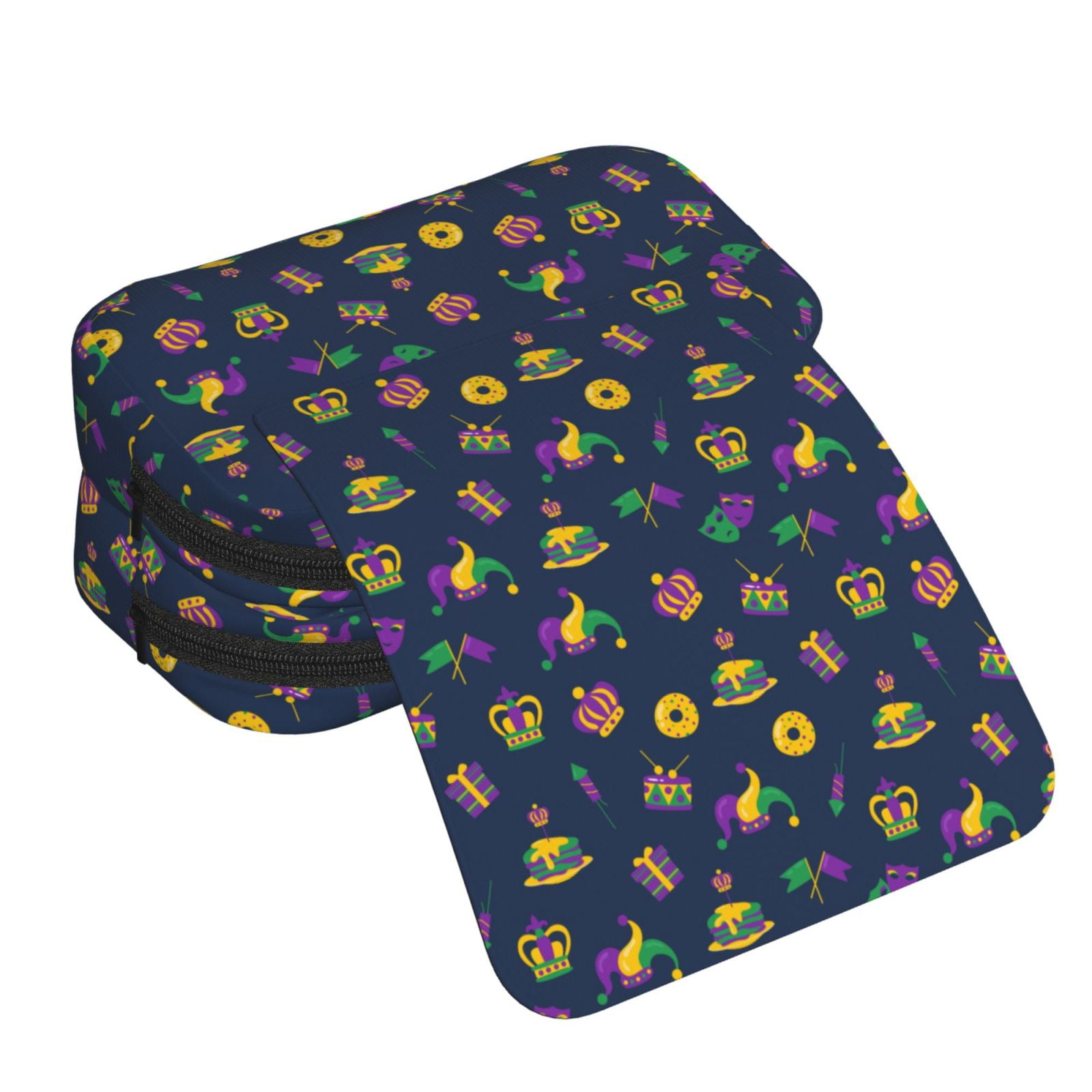 Rateoe Mardi Gras Carnival Pattern Double Clamshell Pen Case, Storage Organizer with Two Zipper Compartments– Holds Up to 50 Pencils & Pens