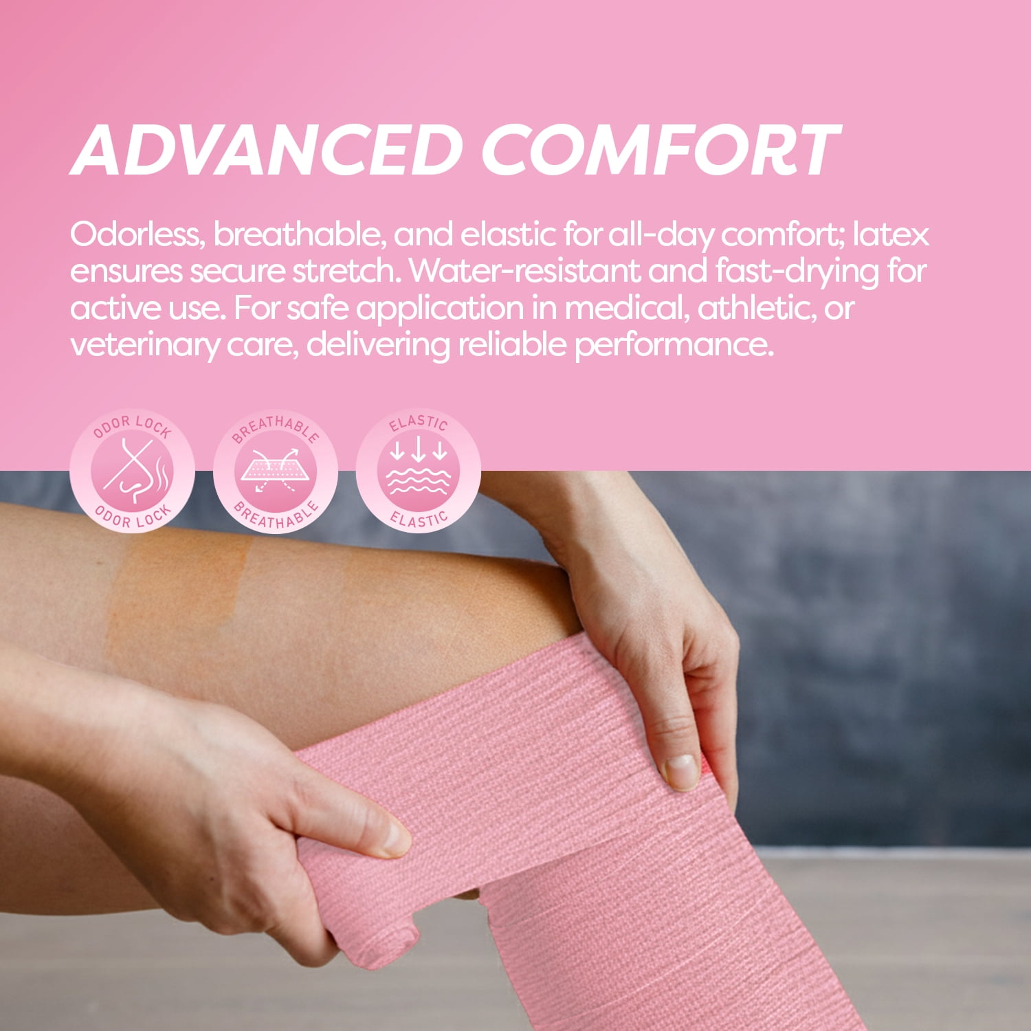 Dynarex Sensi-Wrap Self-Adhesive Bandages, 12-Pack, 6" x 5 yards, Pink, Latex, Colored Elastic Cohesive Athletic Tape, Tattoo Grip & Vet Wrap