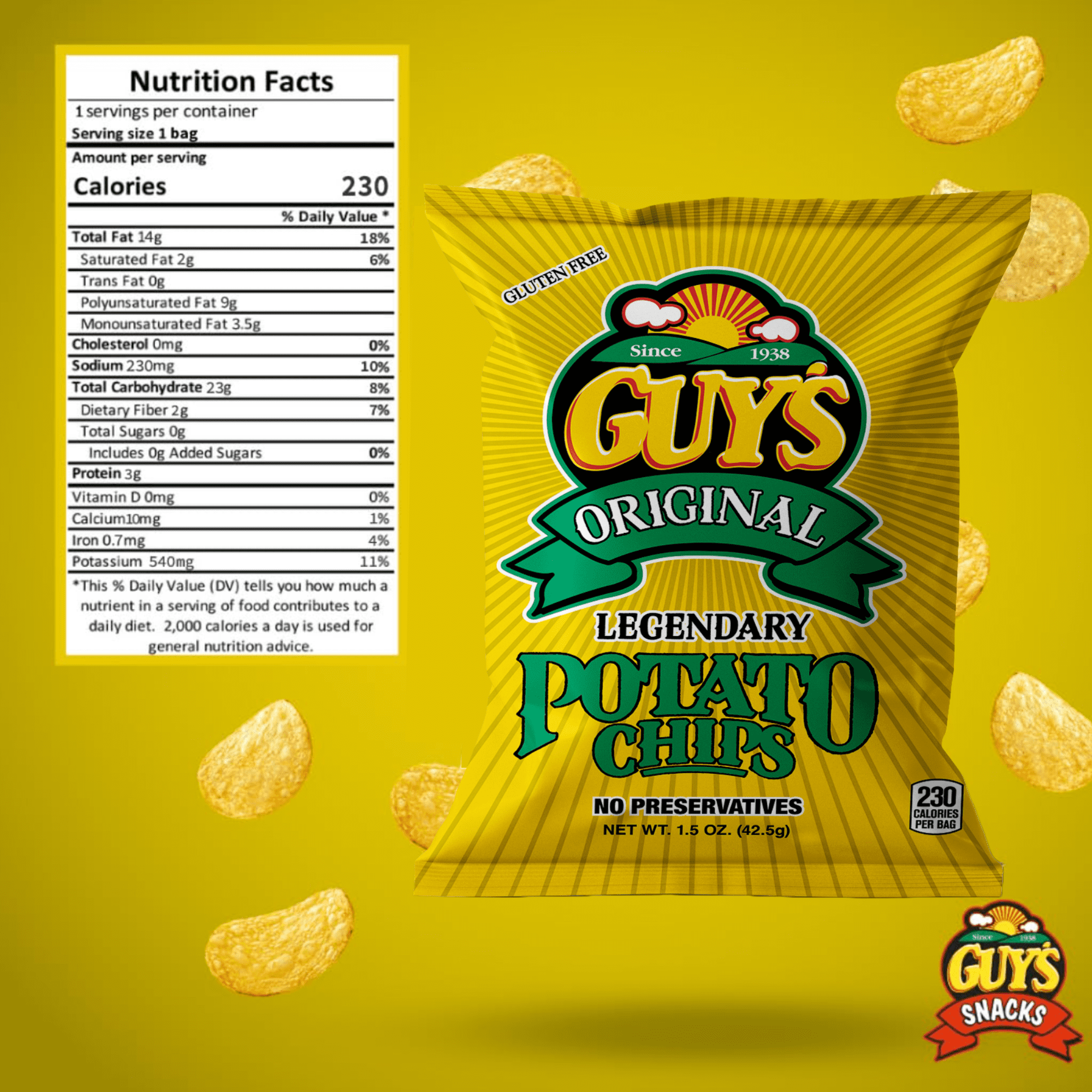 Guys Classic Potato Chips — ((1.5 oz Bag, Pack of 24)Healthy & Salty Snacks w/Only 2 Ingredients — Natural Potato Snack Chips —Tasty Snack Pack Chips — Potato Chips Snack Packs