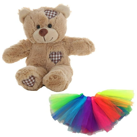 Plush Gear 8" Brown Teddy Bear Stuffed Animal with Rainbow Tutu Skirt Cute Plush Toy Dress for Gifts & Decor