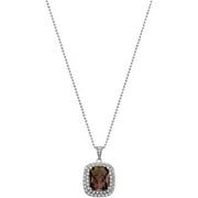 5th & Main Platinum-Plated Sterling Silver Facet-Cut Smokey Topaz Pave CZ Pendant Necklace