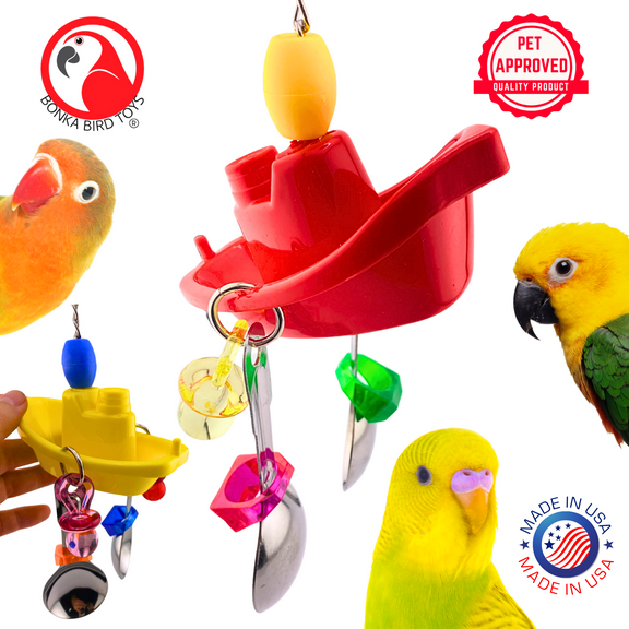 Bonka Bird Toys 3653 Tugboat Durable Treat Feeder Parrot Cage Toy Conure Lories