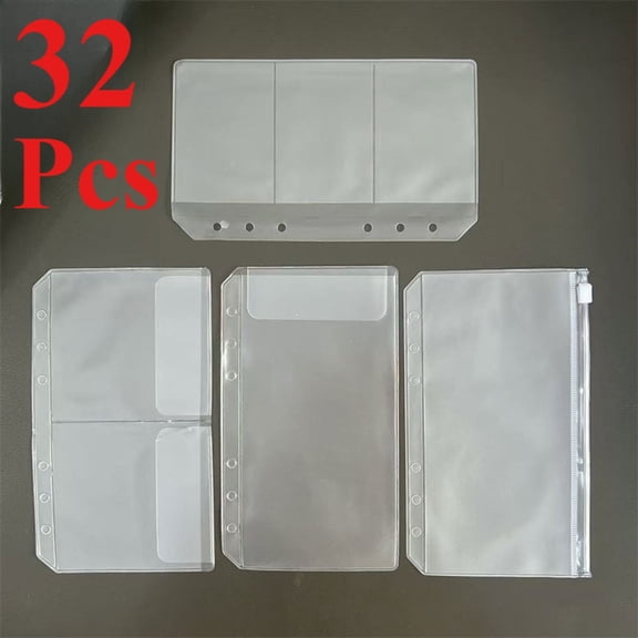 Premium Clear Binder Zipper Folders - 32PCS A6 Size 6 Holes Binder Inserts, Document Filing Bags for 6-Ring Notebook Loose Leaf Bags