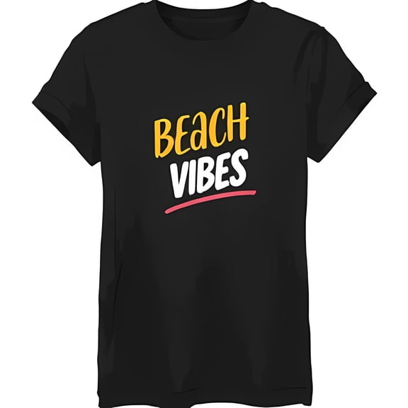 Stylish Black T-Shirt with Bold 'Beach Vibes' Graphic Casual Summer Wear