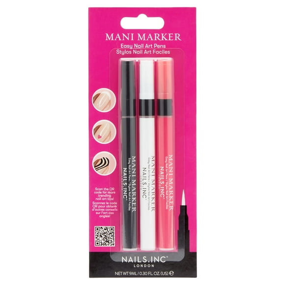 Nails.INC Easy Nail Art Pen Trio - Pack of 3 for Creative Nail Designs, Quick Application, Easy to Use