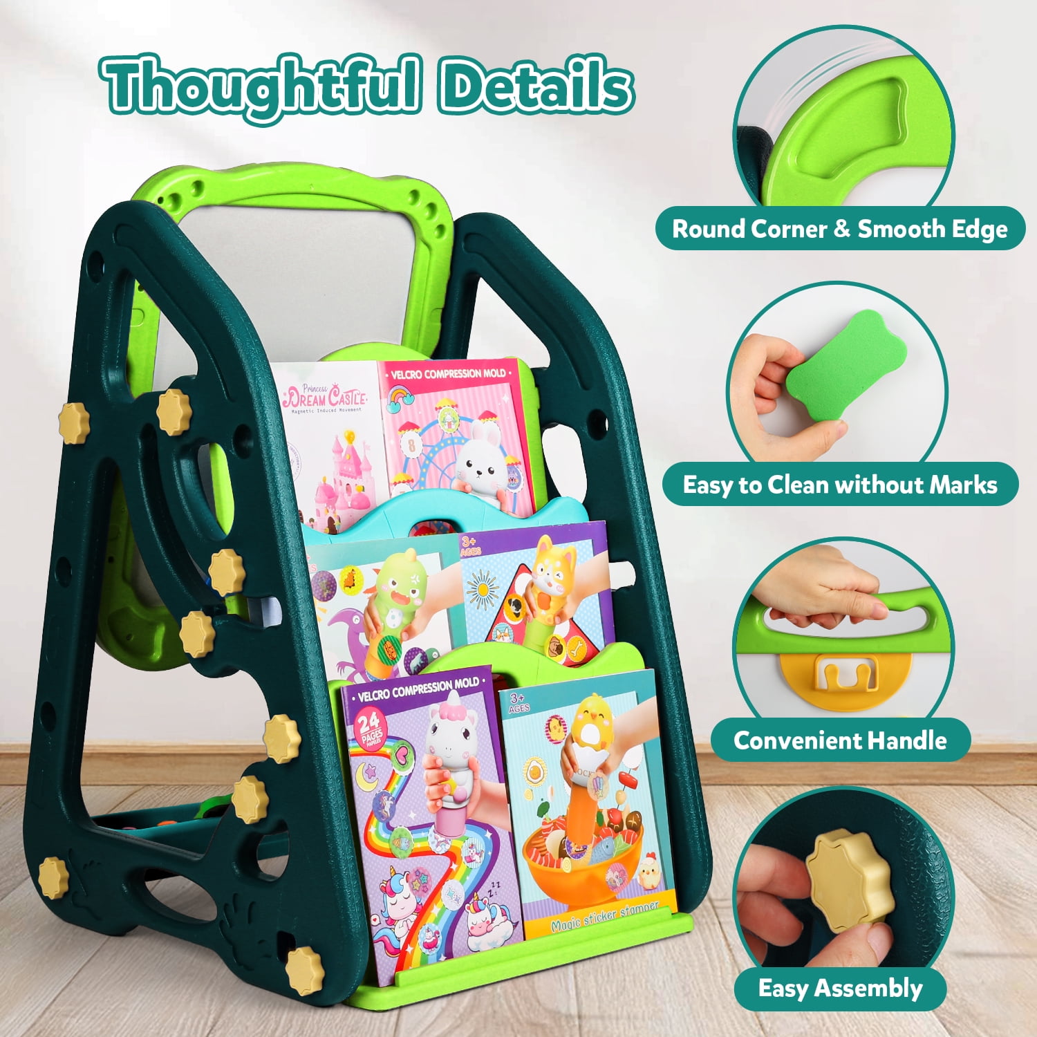 UUSUOO Easel for Kids,Double Sided Art Easel with Magnetic White Board & Chalk Board,Adjustable Standing Kids Easel with Painting Accessories,Christmas Gift for Boys Girls Age 2-6,Green
