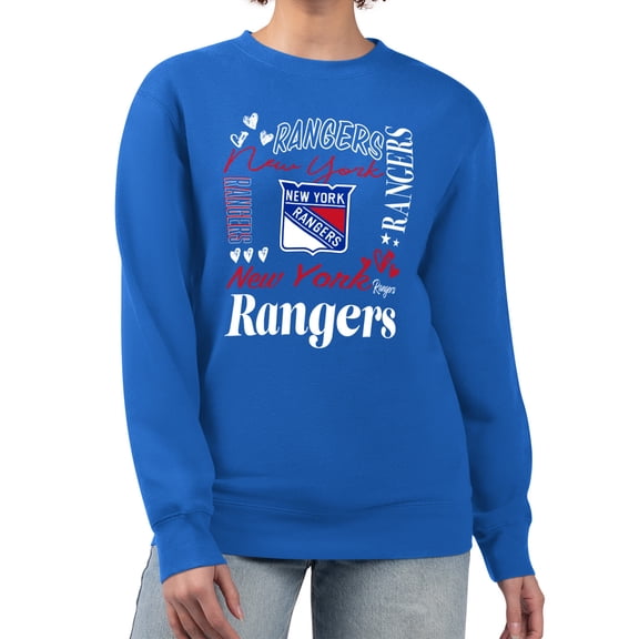 Women's G-III 4Her by Carl Banks Blue New York Rangers Collage Graphic Fleece Long Sleeve Pullover Sweatshirt