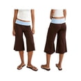 thumbnail image 2 of LMLYSoH Women's Capri Pants Fold Over Waistband Low Rise Contrast Color Wide Leg Cropped Lounge Trousers, 2 of 8