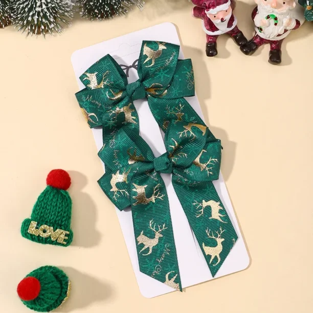 Lazos navideños para niñas, horquillas para fiesta de año nuevo, adornos navideños de ciervo de Papá Noel, accesorios para el cabello para niños, regalos