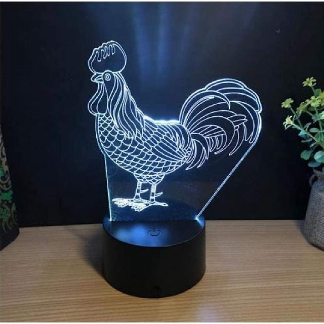 Cock 3d Night Light Chicken 3d Lámpara Animal Led Lámpara de mesa Interruptor táctil colorido Bebé Dormir Iluminación para el hogar Decorremote Control Feliz Sencillez