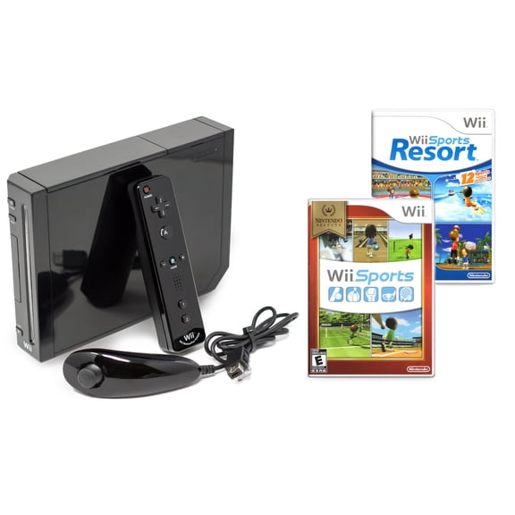 Nintendo Wii Console Black with Wii Sports and Wii Sports Resort, 512 MB