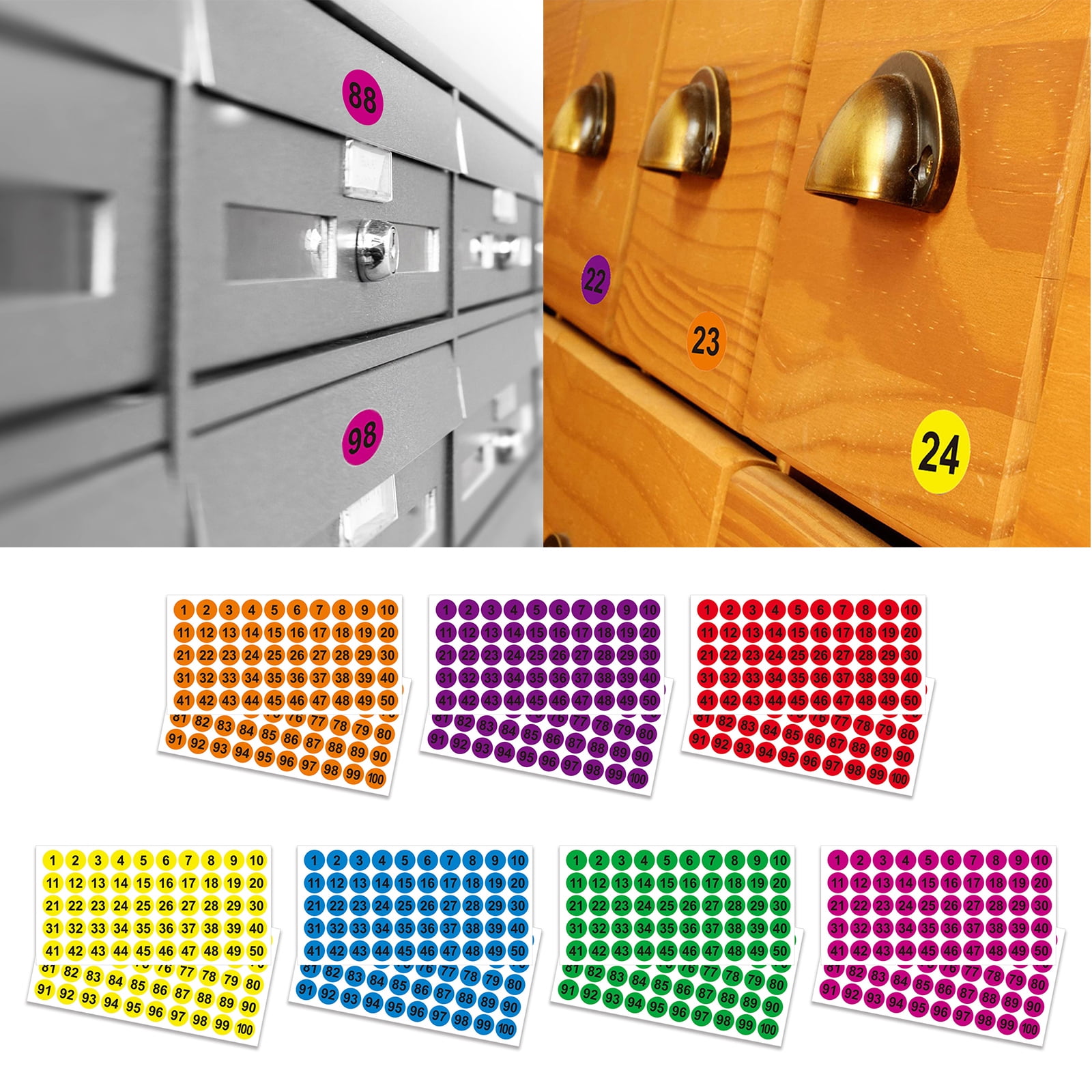 50 Sheets Colorful Round Number Sticker 1-100 Number Stickers Self-Adhesive Numbered Stickers for School Office Lockers