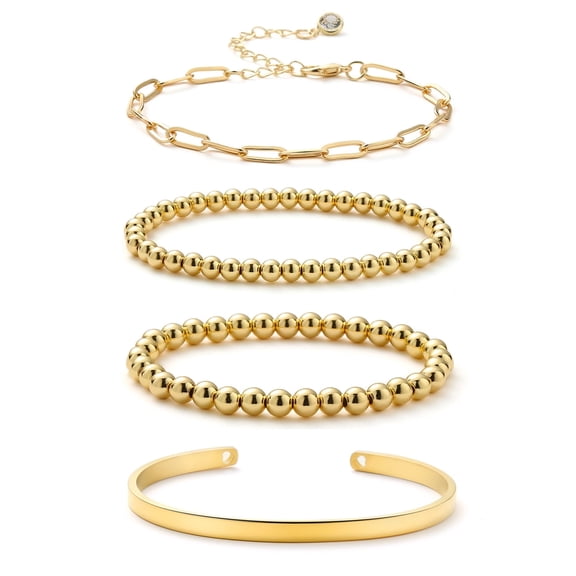 XIJIN 4Pcs Gold Beaded Bracelets for Women Stretch Bead Ball Bracelet Set
