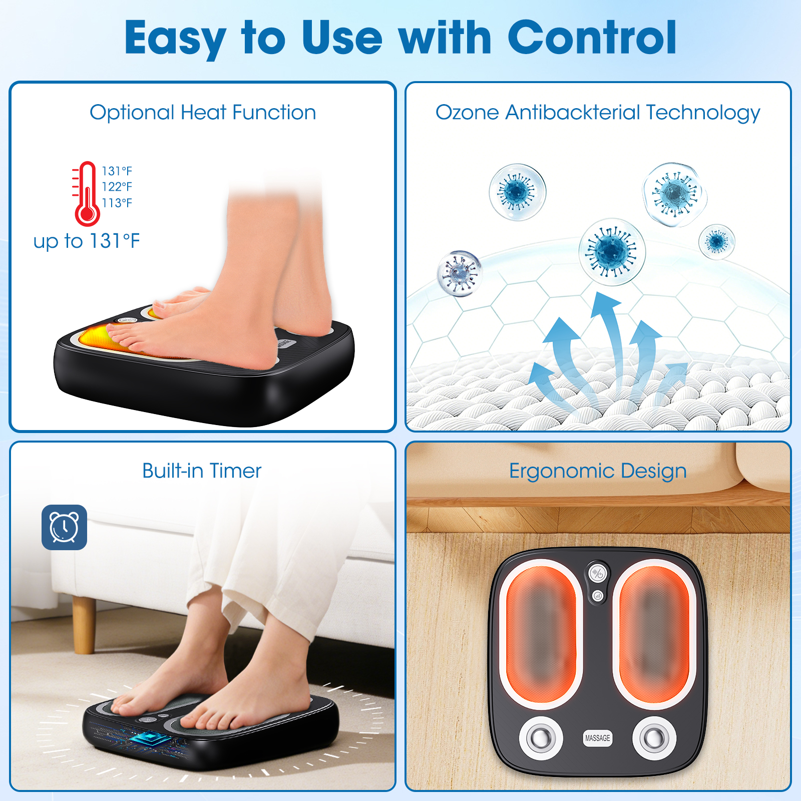 Foot Massager Machine with Heat, Shiatsu Deep Kneading Foot Massager, Compression, 3 Massage Modes, Auto-Off Timers, Gifts for Women Men