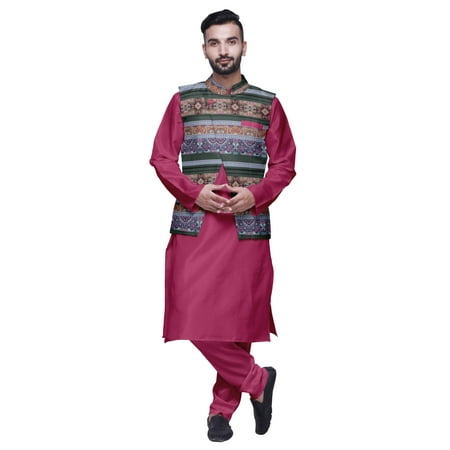 

Atasi Men Mandarin Collar Solid Kurta Churidar Pajama & Printed Nehru Jacket Set