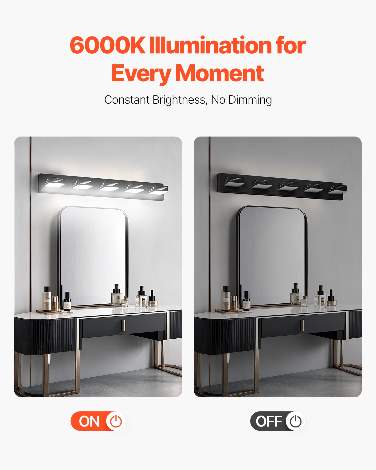 VEVOR 5-Light LED Modern Vanity Light Fixtures,33.46-Inch,Black Finish Bathroom Wall Lighting Fixture Over Mirror, with IP44 Waterproof, for Bathroom, Living Room, Bedroom, Hallway, Cool White 6000K