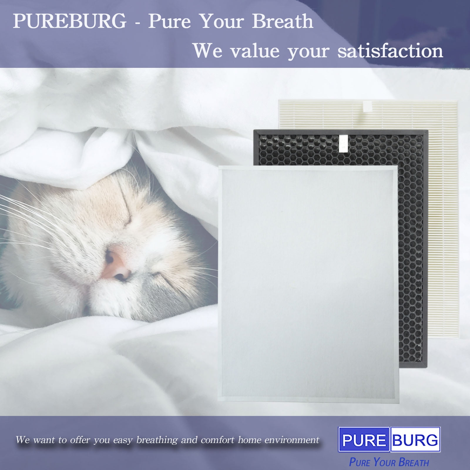 PUREBURG HR900 Replacement True HEPA Filter Set Compatible with Winix HR900 Ultimate Pet Air Purifier, Part 1712-0093-00 /Filter T and 1712-0094-00 /Filter U