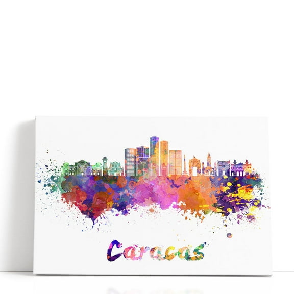 Caracas, Venezuela Skyline in Watercolor - Wrapped Canvas Print Wall Art | 18" W x 12" H