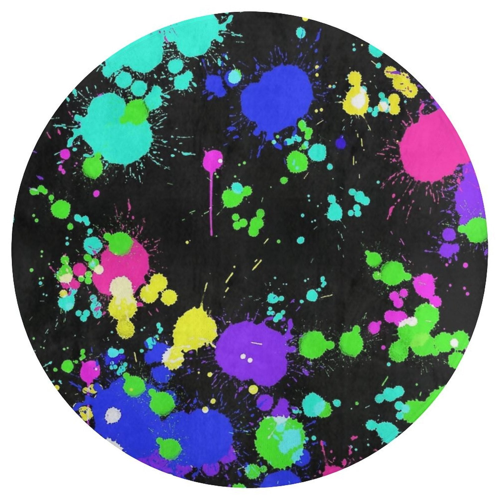 Neon Paint Splatters Round Area Rugs for Bedroom Living Room, 2FT Soft Comfy Indoor Circle Carpets, Carpet Home Decor Floor Mat