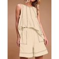 thumbnail image 5 of Women Short Sets 2 Piece Vacation Outfits Sleeveless Tank Top and Shorts Matching Set with Pockets Apricot Color S, 5 of 7