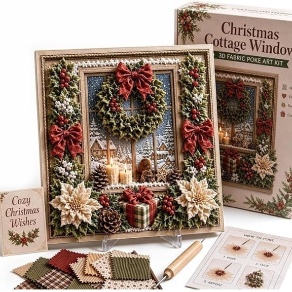 3D Christmas Fabric Poke Art Kit, DIY Christmas Craft Kit for Adults & Beginner, Handmade Fabric Poke Art Kit, Holiday Home Decor, Vintage Holiday Handmade Decoration, Home Decor