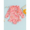 thumbnail image 2 of Arvbitana Toddler Girls One Piece Swimsuit Flower Print Long Sleeve Romper Swimwear Crew Neck Bikini Infant Casual Bathing Suit Summer Beach Wear 6M 12M 18M 24M 3T 4T, 2 of 8