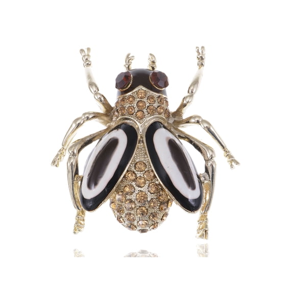 Golden Tone Light Topaz Colored Rhinestones Bug Insect Wings Brooch Pin